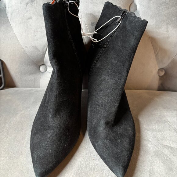 Santorini Suede Black Leather Heel Ankle Boot Size 10 1/2 M - Picture 4 of 10